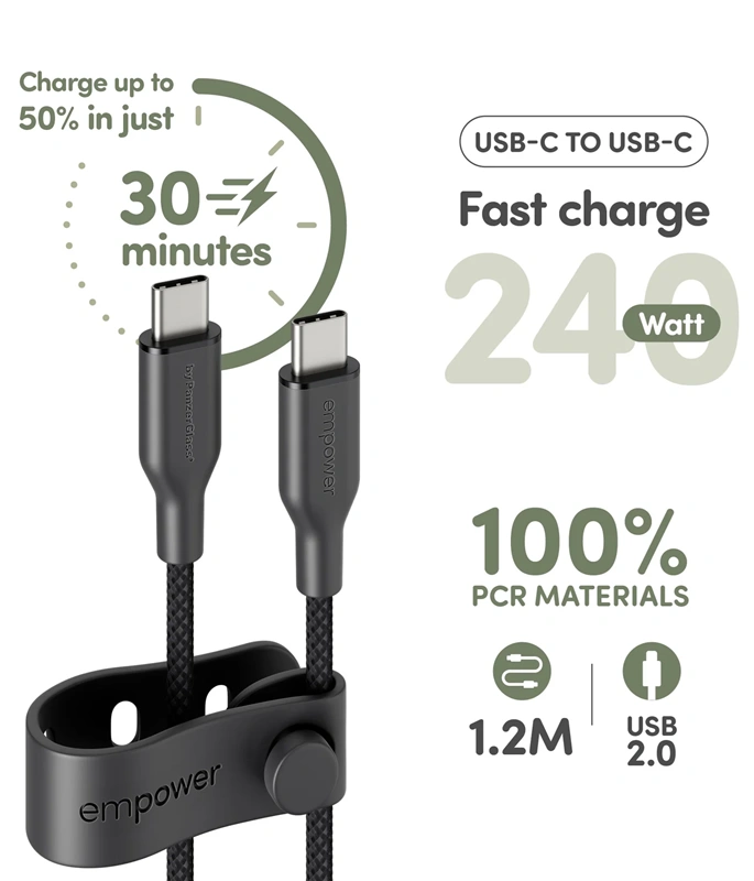 Empower įkrovimo laidas USB-C į USB-C, 1.2m - 240W, juoda, 8 nuotrauka